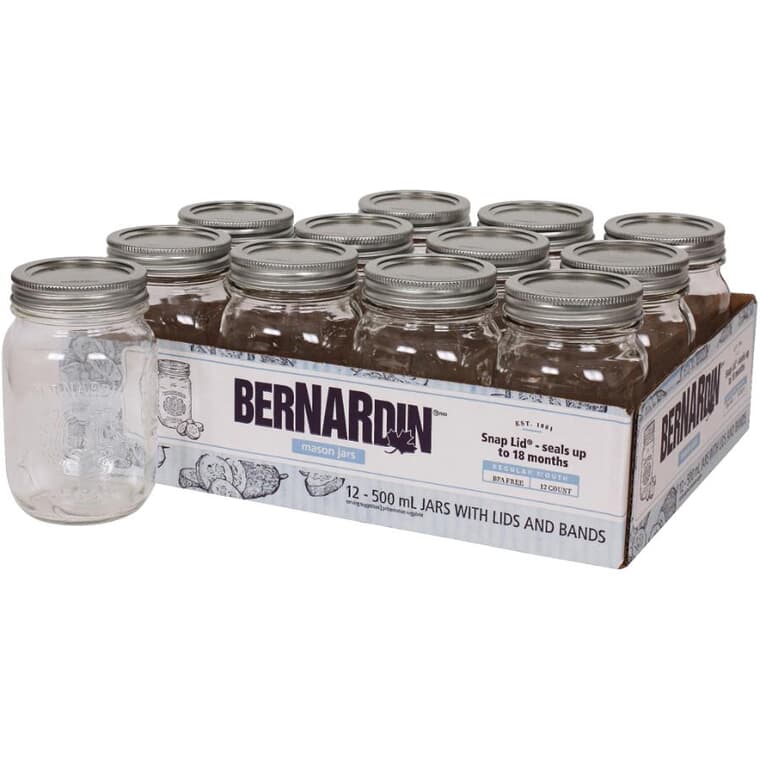 Regular Mason Jars with Lids - 500 ml, 12 Pack
