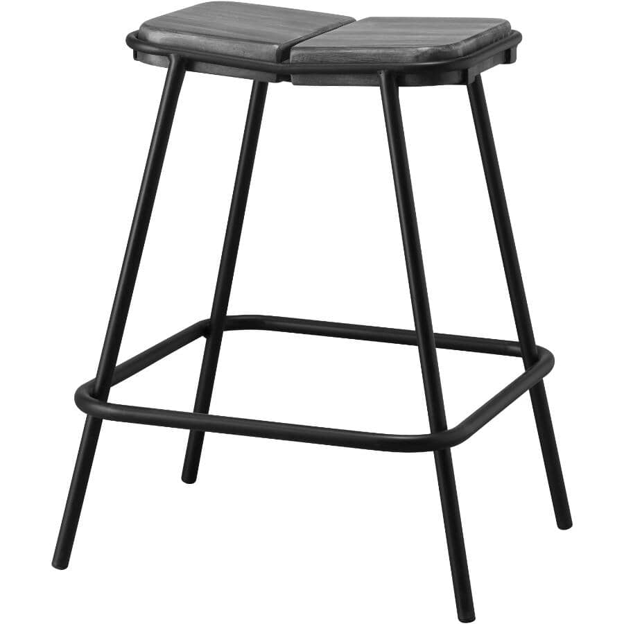 IFD INTERNATIONAL FURNITURE DIRECT:24" Warm Grey Moro Bar Stool, with Wooden Seat and Iron Base
