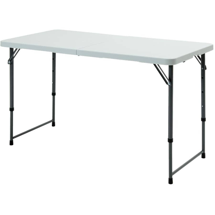 ENDURO:48" x 24" Plastic Rectangular Centerfolding Table with Telescopic Legs - White