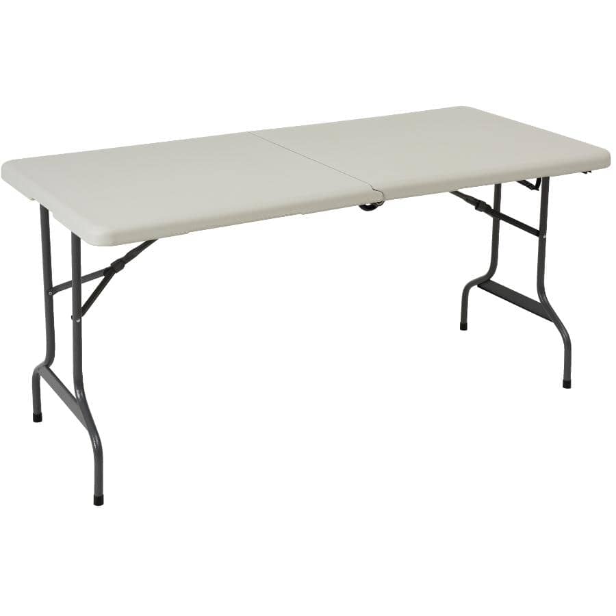 ENDURO:60" x 28" White Plastic Rectangular Folding Table, with Wheels