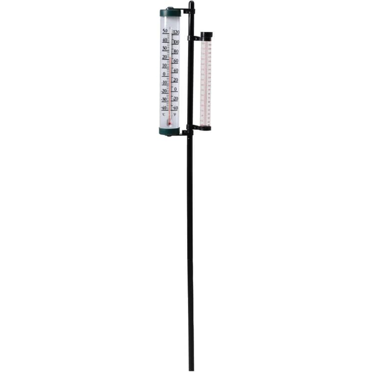Rain Gauge and Thermometer with Stand