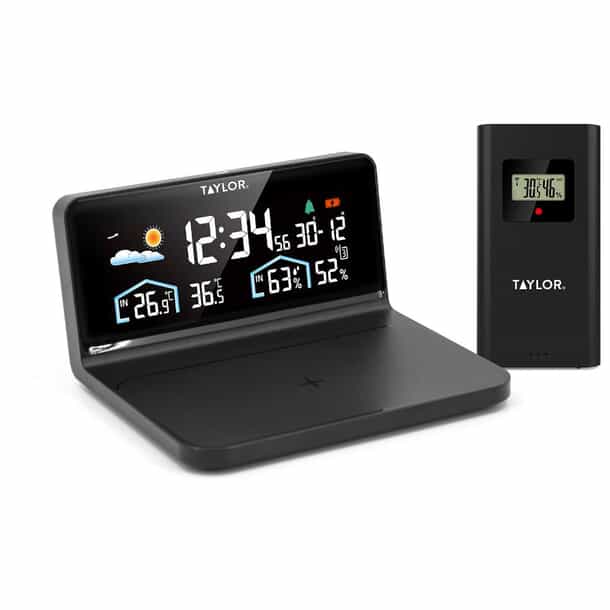 Indoor/Outdoor Digital Thermometer With Clock - Wireless Temperature Sensor Display (℃/℉) - Battery Powered