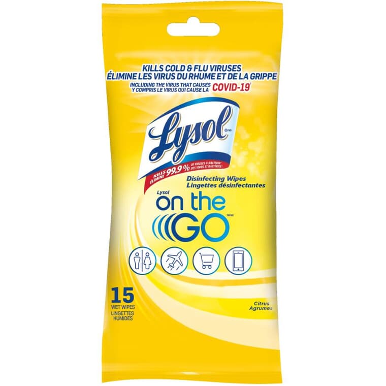 On-The-Go Disinfecting Wipes - Citrus Scent, 15 Pack