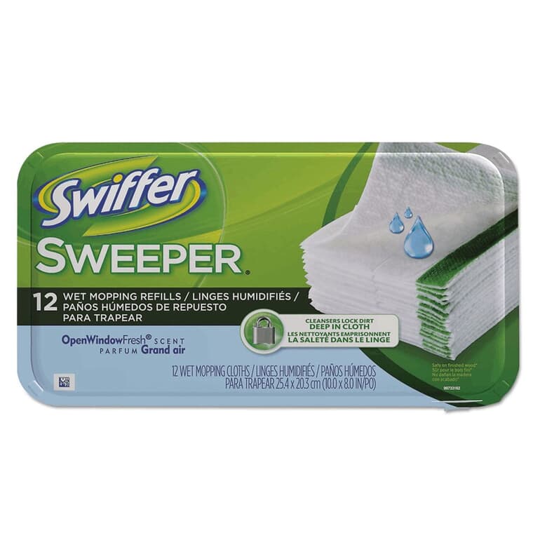 Sweeper Wet Mopping Cloth Refills - Window Fresh, 12 Pack