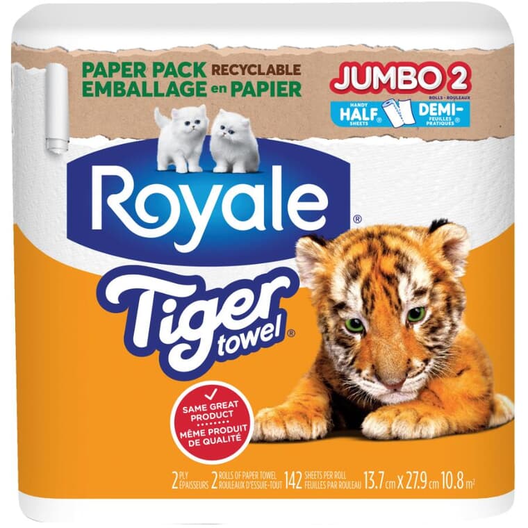 2 Ply Tiger Paper Towels - 142 Sheets, 2 Rolls