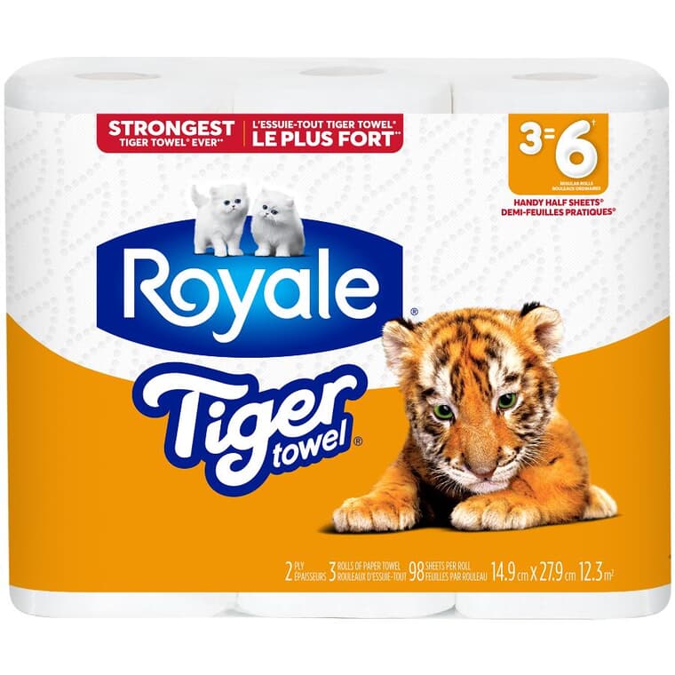 2 Ply Tiger Paper Towels - 98 Sheets, 3 Rolls