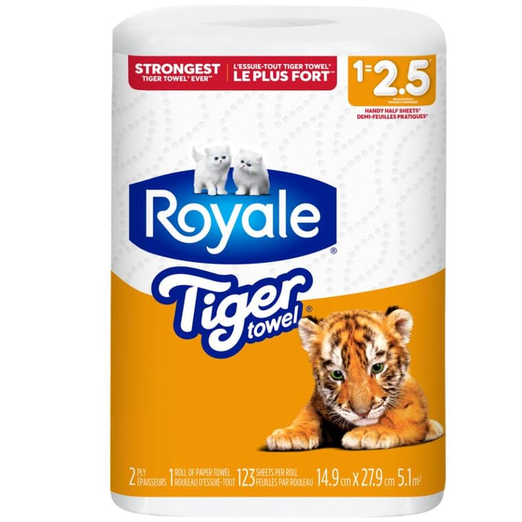 2 Ply Tiger Paper Towels - 123 Sheets, 1 Roll