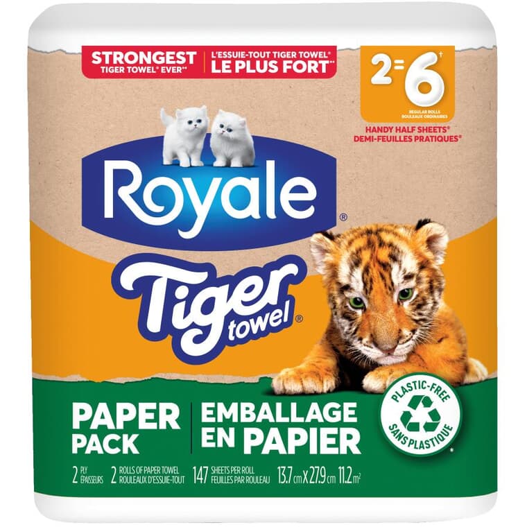 2 Ply Tiger Paper Pack Paper Towels - 147 Sheets, 2 Rolls