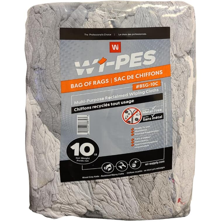 Bag of Rags Multi-Purpose Reclaimed Wiping Cloths - Grey, 10 lb