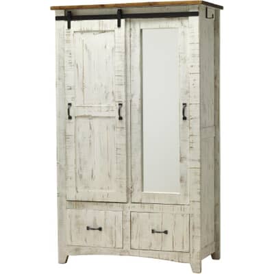 Ifd International Furniture Direct 2 Door White Pueblo Armoire With Mirror And Hanging Rod Home Hardware Door White Pueblo Armoire, White Armoire With Mirror