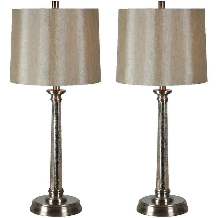 Brooks Table Lamp - Satin Nickel with Champagne Silky Shade, 2 Pack