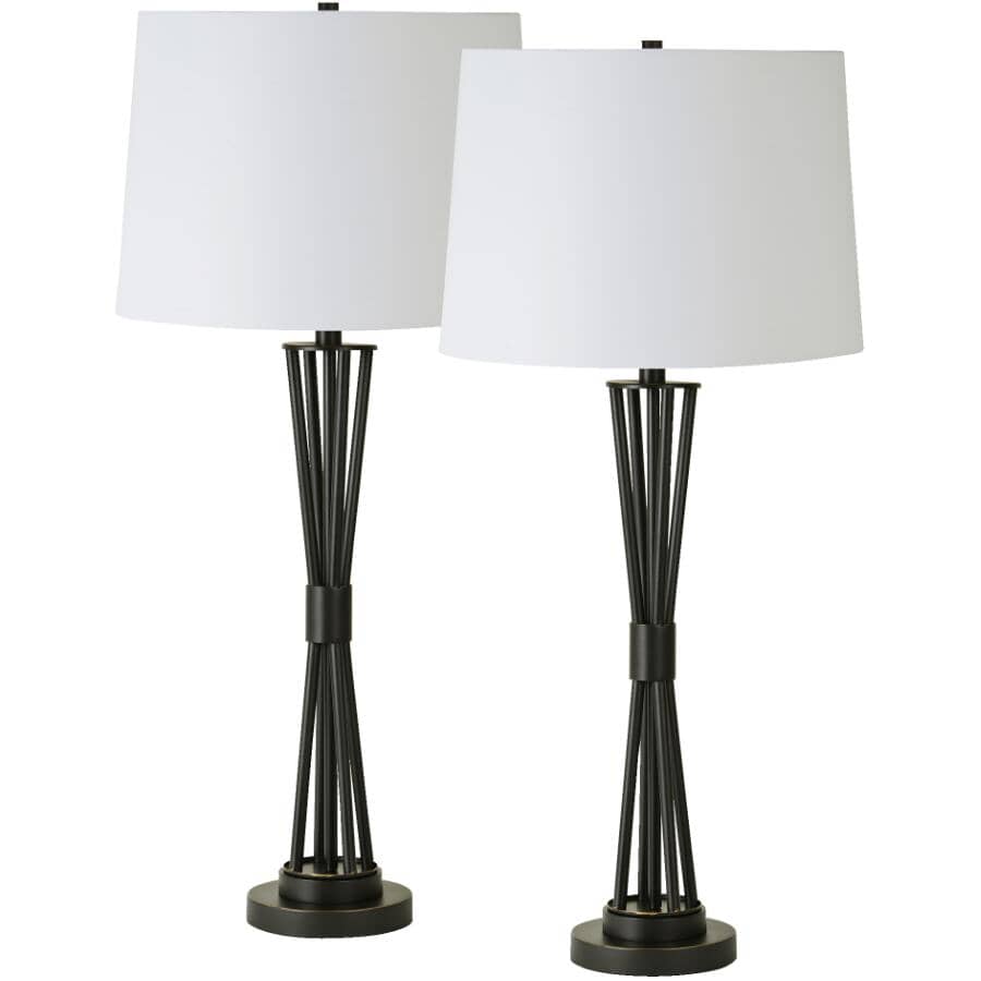 RENWIL:Zaya Table Lamp - Black Powder Coated with White Cotton Shade, 2 Pack