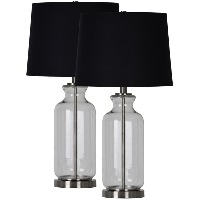 Solay Table Lamp - Satin Nickel Plated with Black Cotton Shade, 2 Pack