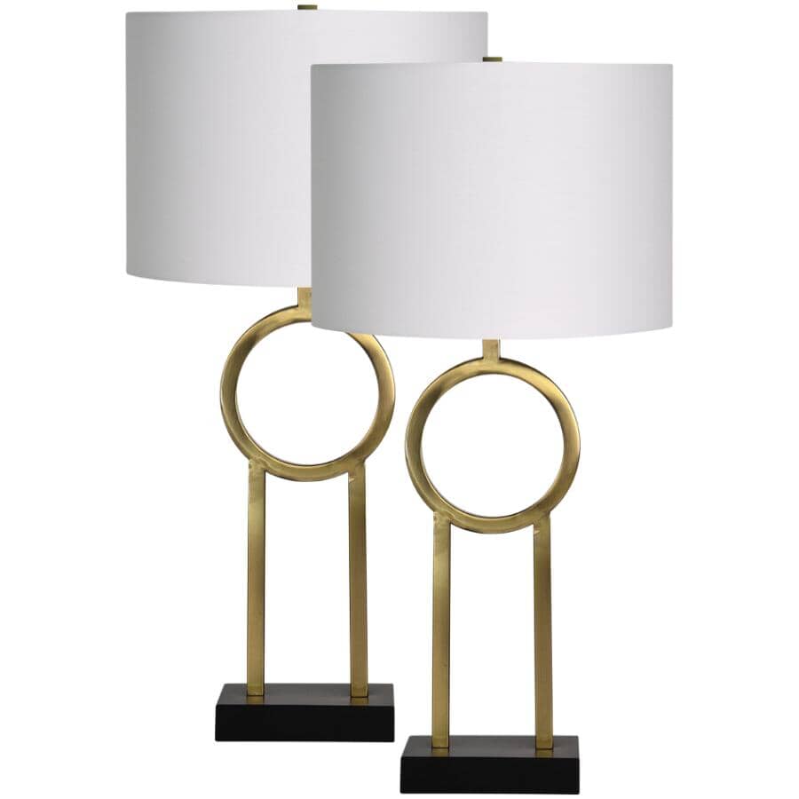 RENWIL:Burlington Antique Brass Table Lamps - with White Shades, 2 Pack