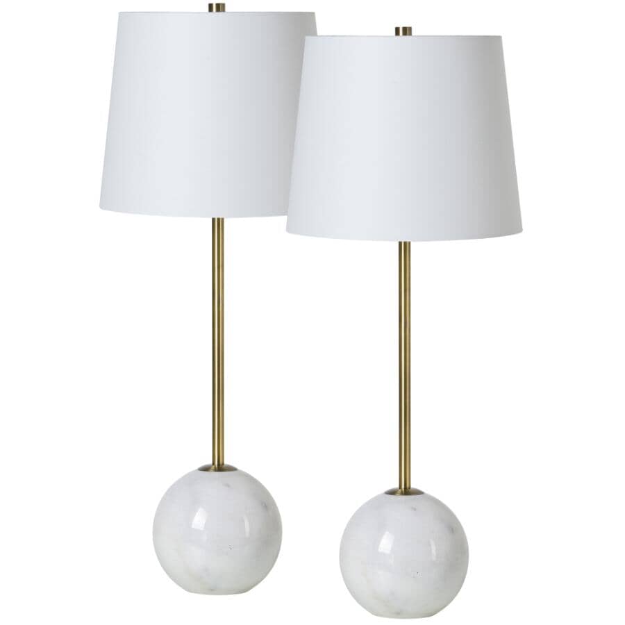 RENWIL:Naomi Antique Brass Table Lamps - with White Shades, 2 Pack