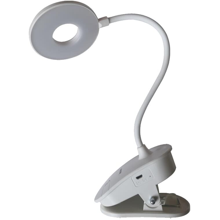 Lampe de bureau rechargeable à pince, blanc