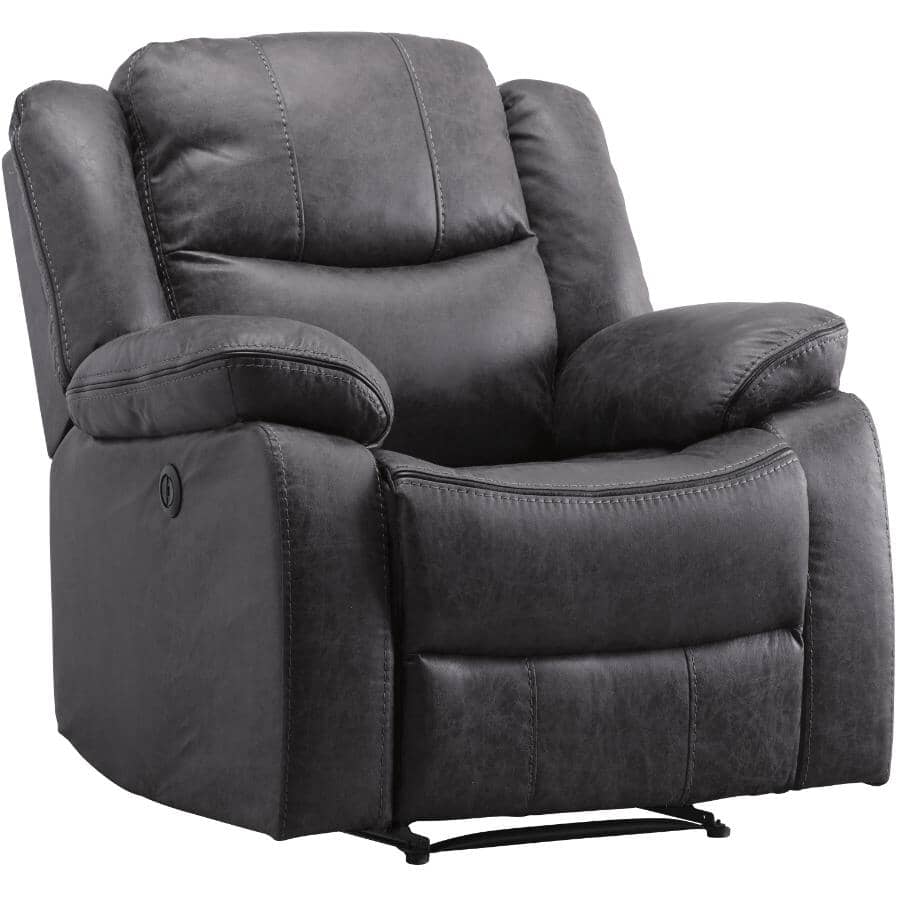 MAZIN FURNITURE:Polished Grey Klaus Power Recliner with USB Port