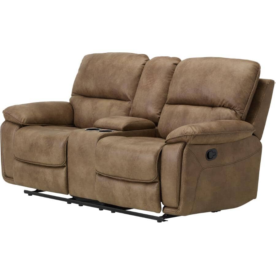 MAZIN FURNITURE:Easton Power Double Reclining Loveseat with Center Console & USB Port - Brown
