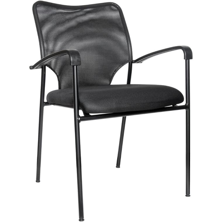 Black Mesh Low Back Reception Chair, with Upholstered Seat