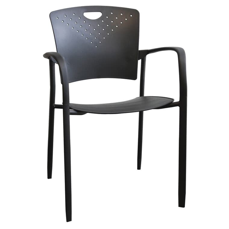 Black Polypropylene Stacking Chair, with Arms