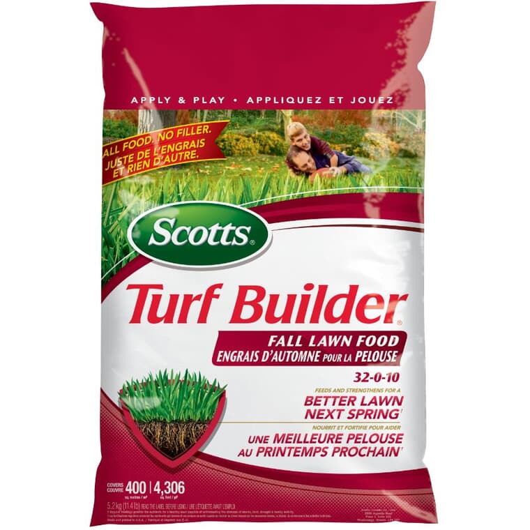 Engrais Turf Builder Fall pour pelouse, couvre 400 mètres carrés, avec 32-0-10