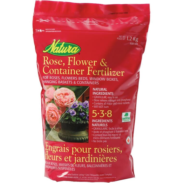 Engrais pour rosiers, fleurs et conteneurs 5-3-8, 1,2 kg