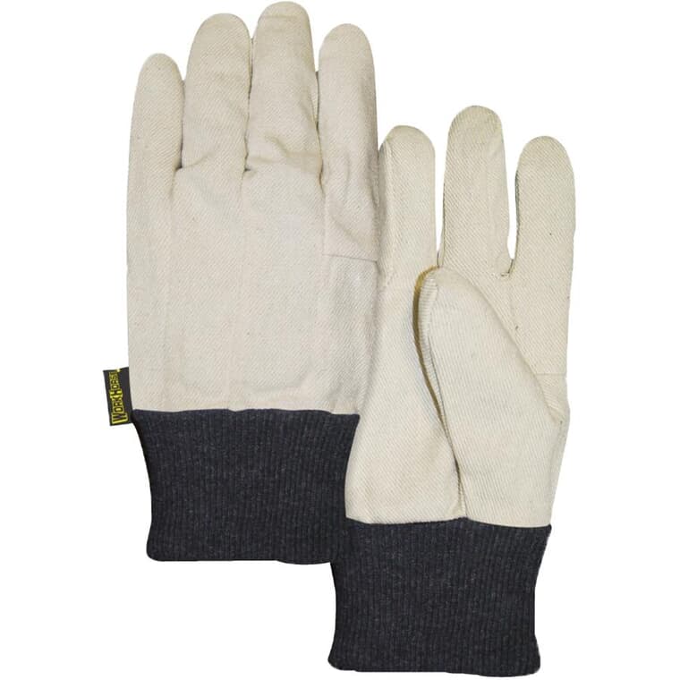 Men's 10 oz Cotton Work Gloves - with Knit Wrist, One Size, White