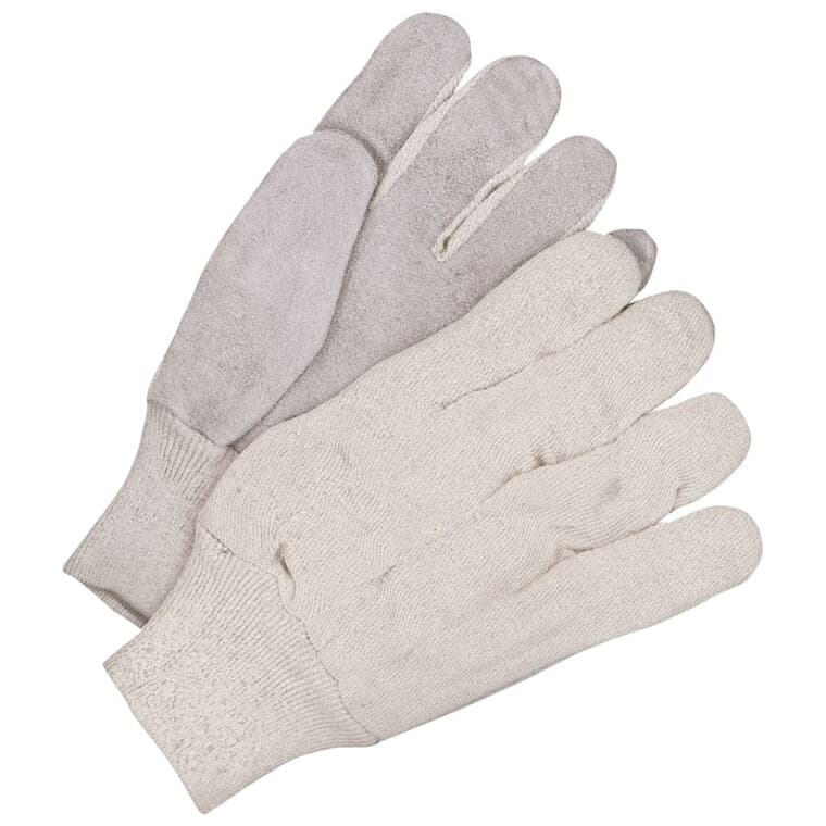 Men's Cotton / Canvas Work Gloves - with Split Leather Palms, One Size