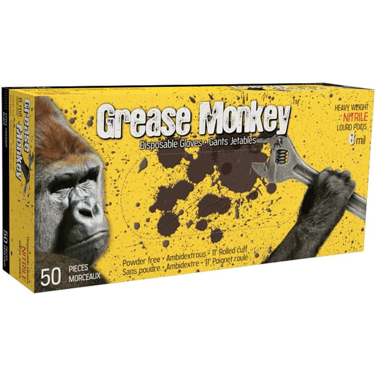 Paquet de 50 gants noirs jetables Grease Monkey en nitrile pour hommes, très grand