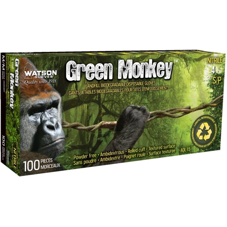 Paquet de 100 gants verts jetables Monkey en nitrile pour hommes, taille moyenne