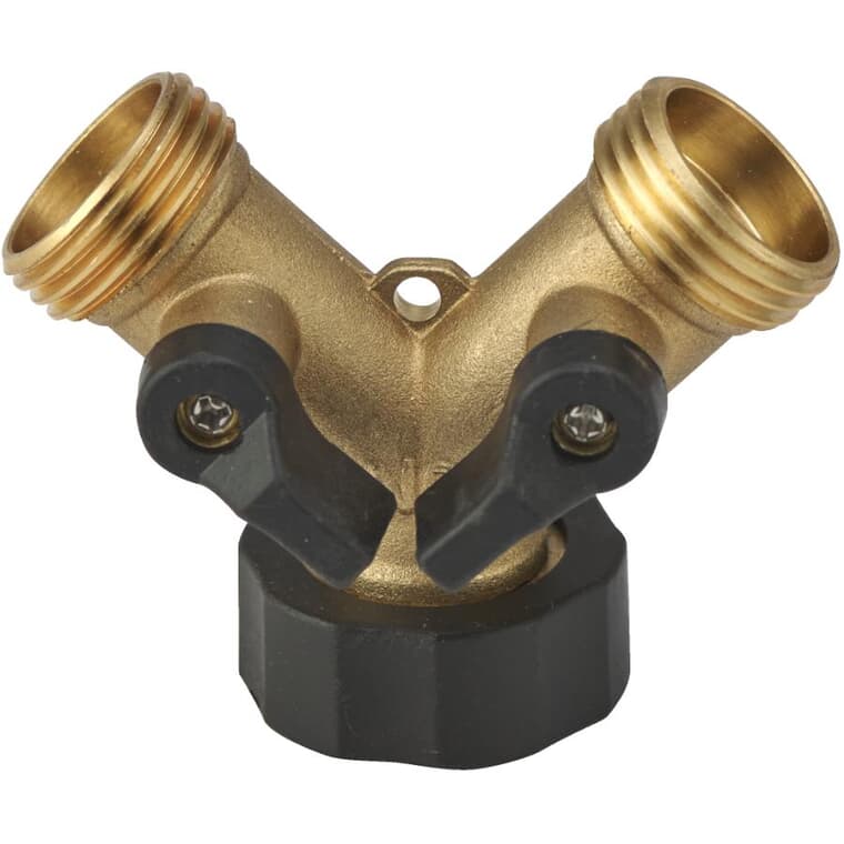 2-Way Brass Hose Connector, with Dual Shut-Off Valves