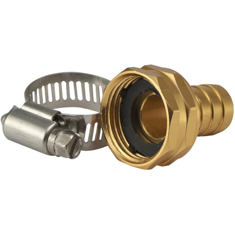 5/8" x 3/4" Female Aluminum Hose Coupling, with Stainless Steel Clamp