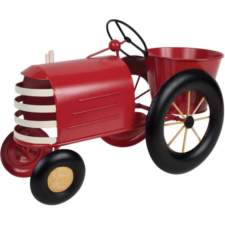 Red Metal Tractor Lawn Ornament with Planter
