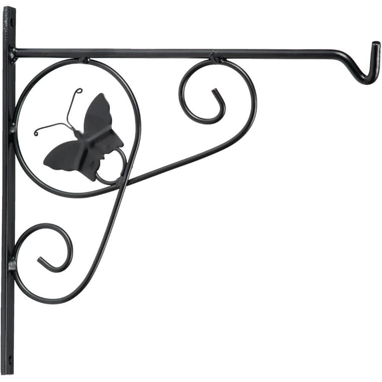 10" Black Planter Bracket, with Butterfly Design