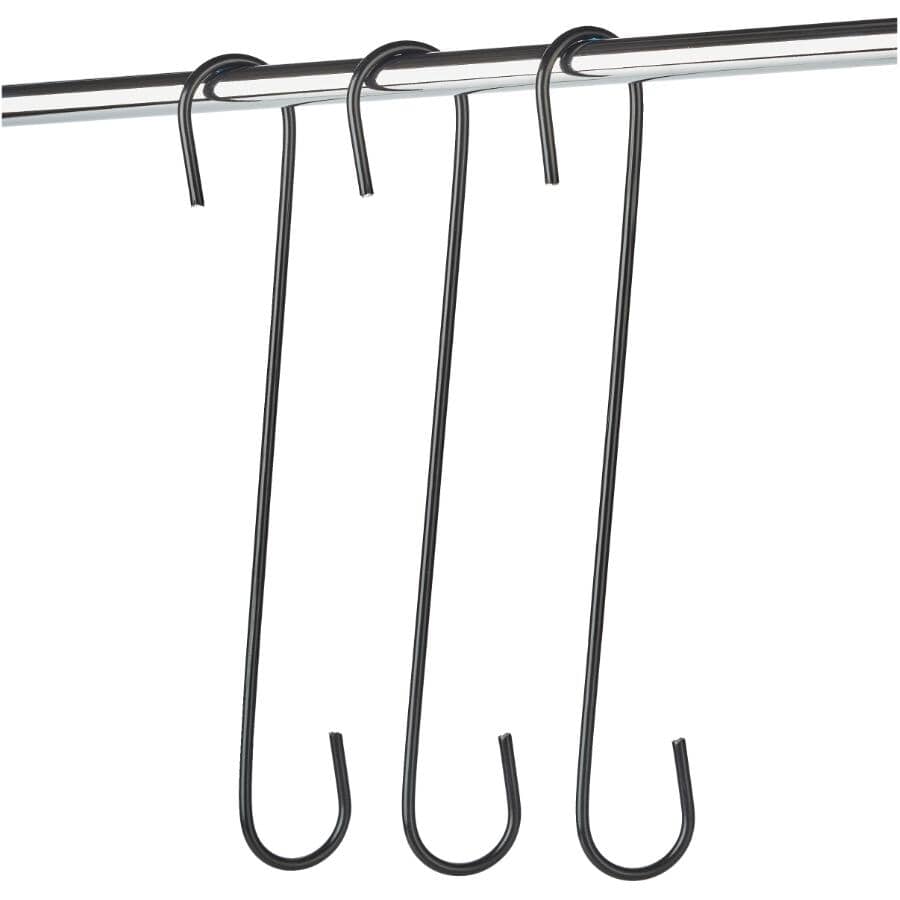 GROWMASTER:3 Pack 12" Black Poly-Coated "S" Hooks
