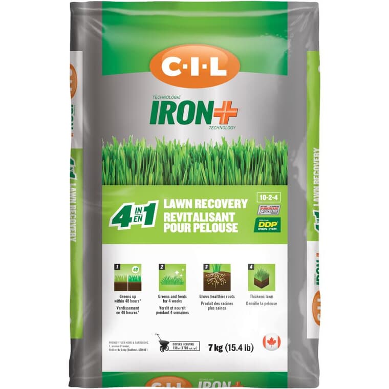 Engrais revitalisant et de réparation pour pelouse Iron+, 7 kg