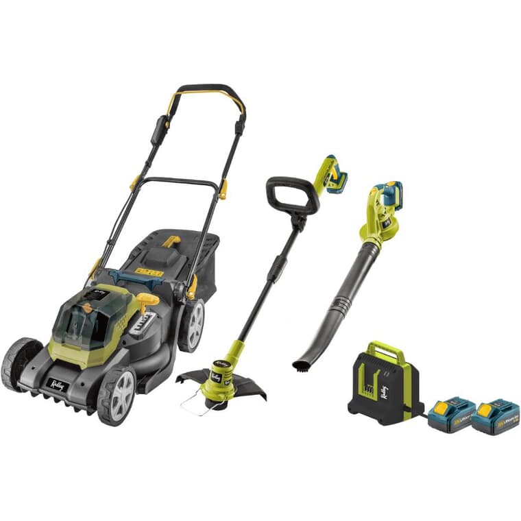 Cordless Lawn Mower, Trimmer & Blower Combo Kit