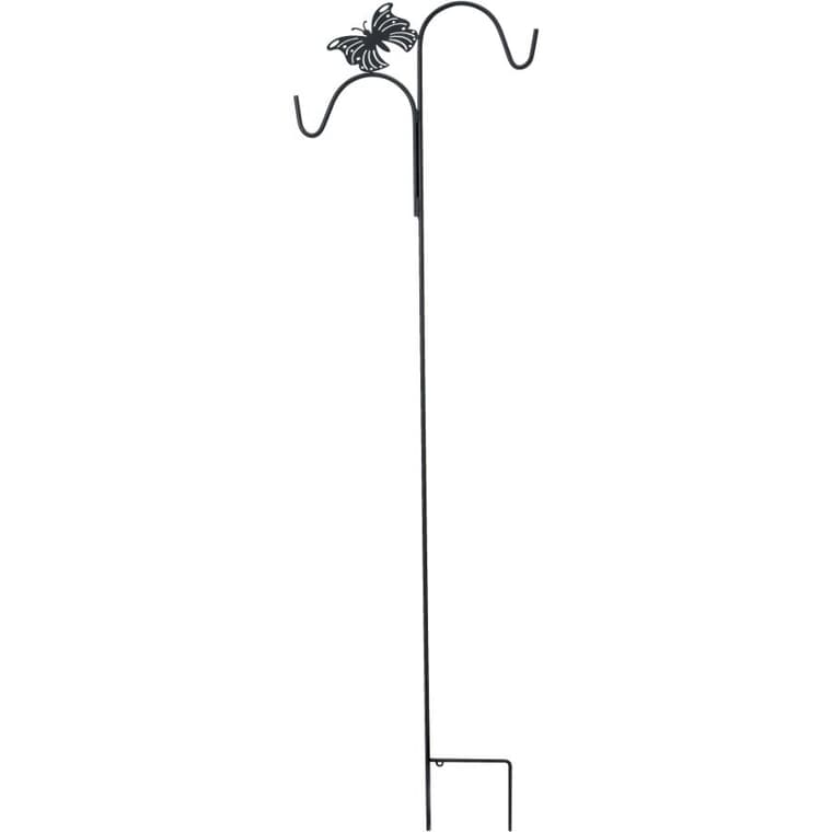 84" Black Double Garden Hook, with Butterfly Design