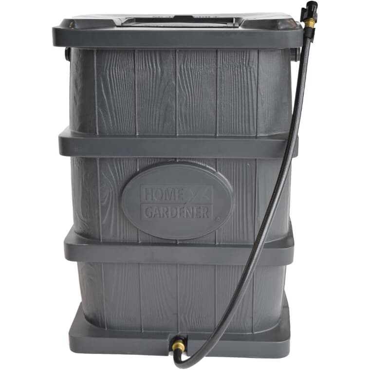 Baril collecteur d'eau de pluie grain de bois gris anthracite avec dos plat, capacité de 45 gallons