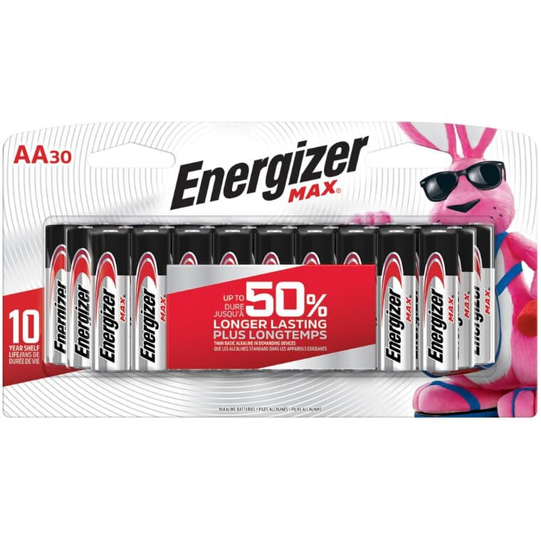 Max Alkaline AA Batteries - 30 Pack