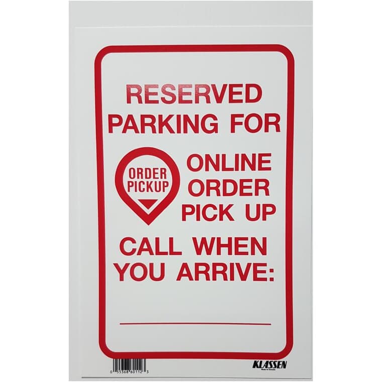 Affiche Reserved Parking for Online Order, 12 x 8 po