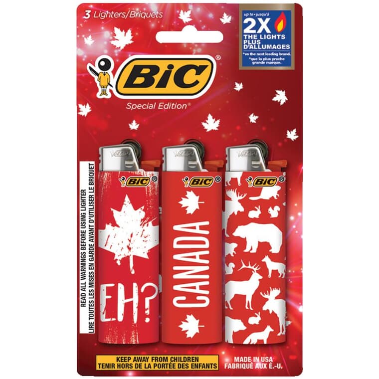 Child Guard Disposable Lighters - Canadian Designs, 3 Pack