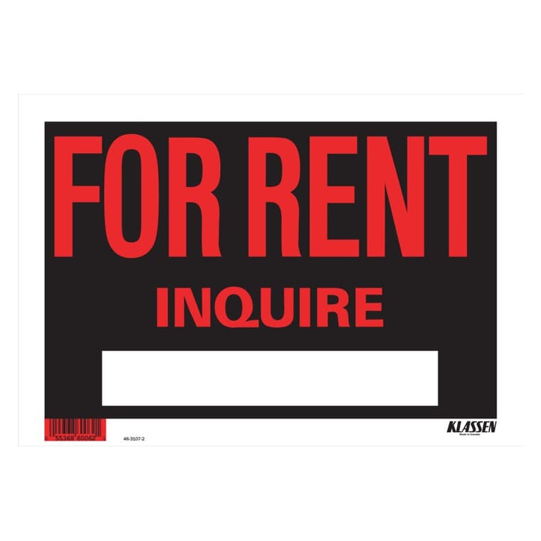 8" x 12" High Impact For Rent/Inquire Sign