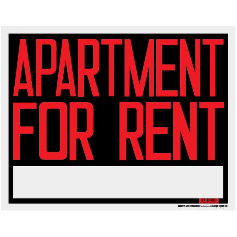 15" x 19" Apartment For Rent Sign