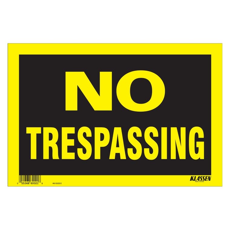Affiche très visible de 8 po x 12 po, No Trespassing