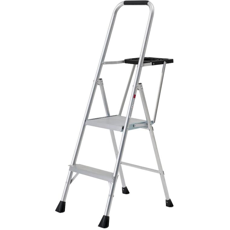 2 Step Aluminum Step Ladder, with Plastic Tray