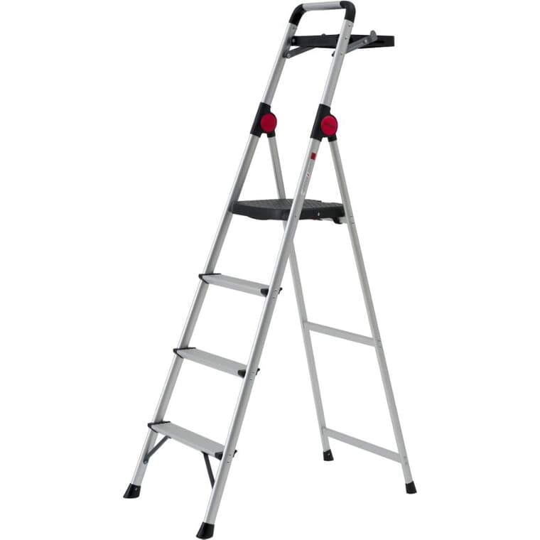 4 Step Aluminum Step Ladder, with High Handrail and Paint Tray