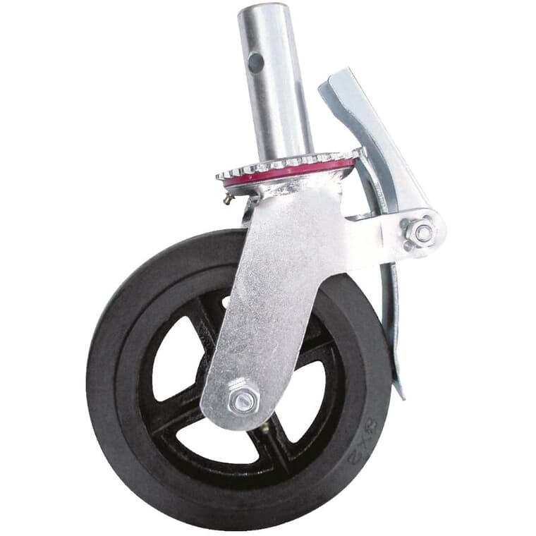 8" Scaffold Caster Wheel - with Double Brake + Cast Iron & Rubber