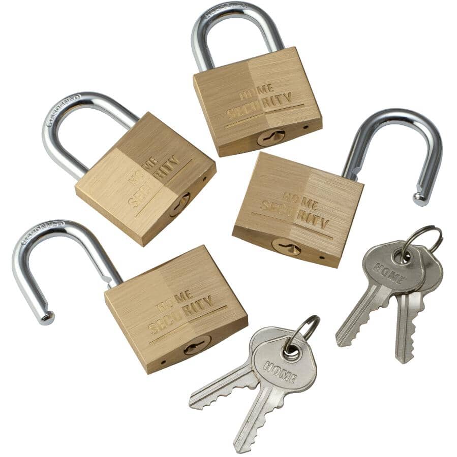 HOME SECURITY:Paquet de 4 cadenas en laiton à clé identique, 1-1/2 po