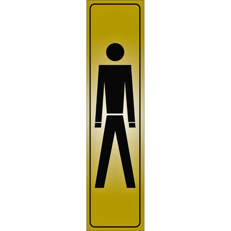 Affiche autocollant en métal de 2 po x 8 po, symbole de toilettes pour hommes